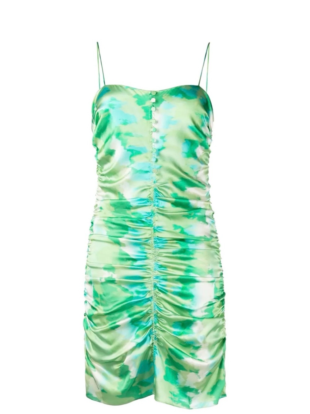 GANNI Lily Green 92% Silk Ruched Stretch Mini Dress